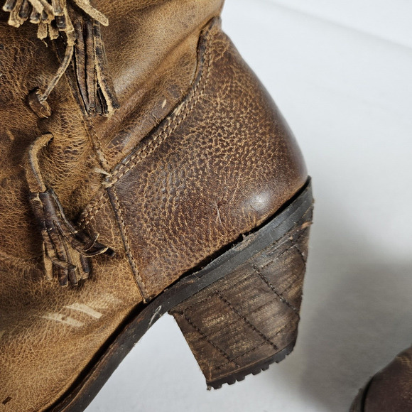 Justin Rustico Leather Boot Women 7 Distressed Western Cowgirl Tassel Brown Boho - Picture 10 of 16